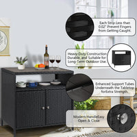 Armoire de rangement d'extérieur Garvee en résine tressée avec étagère, résistante aux intempéries, table en aluminium, 2 portes, fermeture magnétique, grise, pour jardin et terrasse