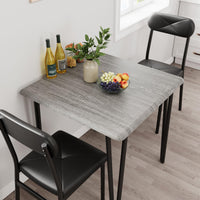 Ensemble table et chaises Garvee pour 2 personnes, avec chaises rembourrées, MDF et métal, compact pour petits espaces, gris vintage et noir.