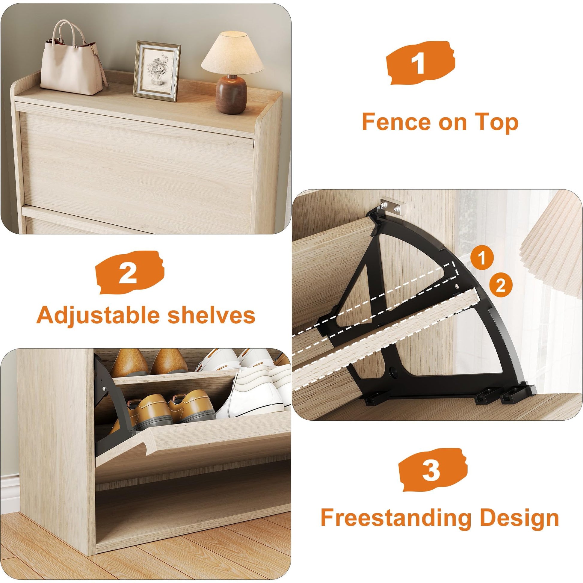 Meuble à chaussures Garvee avec 3 compartiments pliables, étagère réglable, en MDF, pour entrée et salon, 80,5 x 26 x 117 cm, blanc