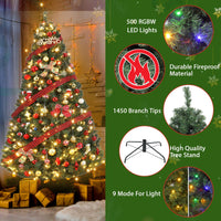 Sapin de Noël artificiel Garvee 180 cm – 250 LED, sapin en PVC, Ø 114 cm, vert, pied en métal
