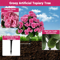 Bégonias artificiels lavande Garvee en boule de 58 cm (23 po), en polyéthylène résistant aux UV et aux intempéries, avec piquet pour le sol, pour jardin et terrasse (vert).