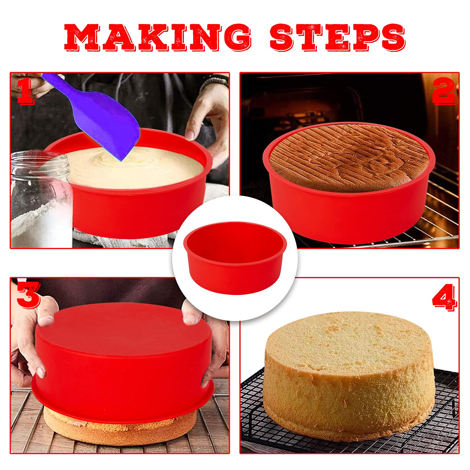 Moule à gâteau en silicone Garvee (2 pièces), rond de 15 cm, rouge | Antiadhésif et démoulage facile | Réutilisable pour les fêtes et la pâtisserie