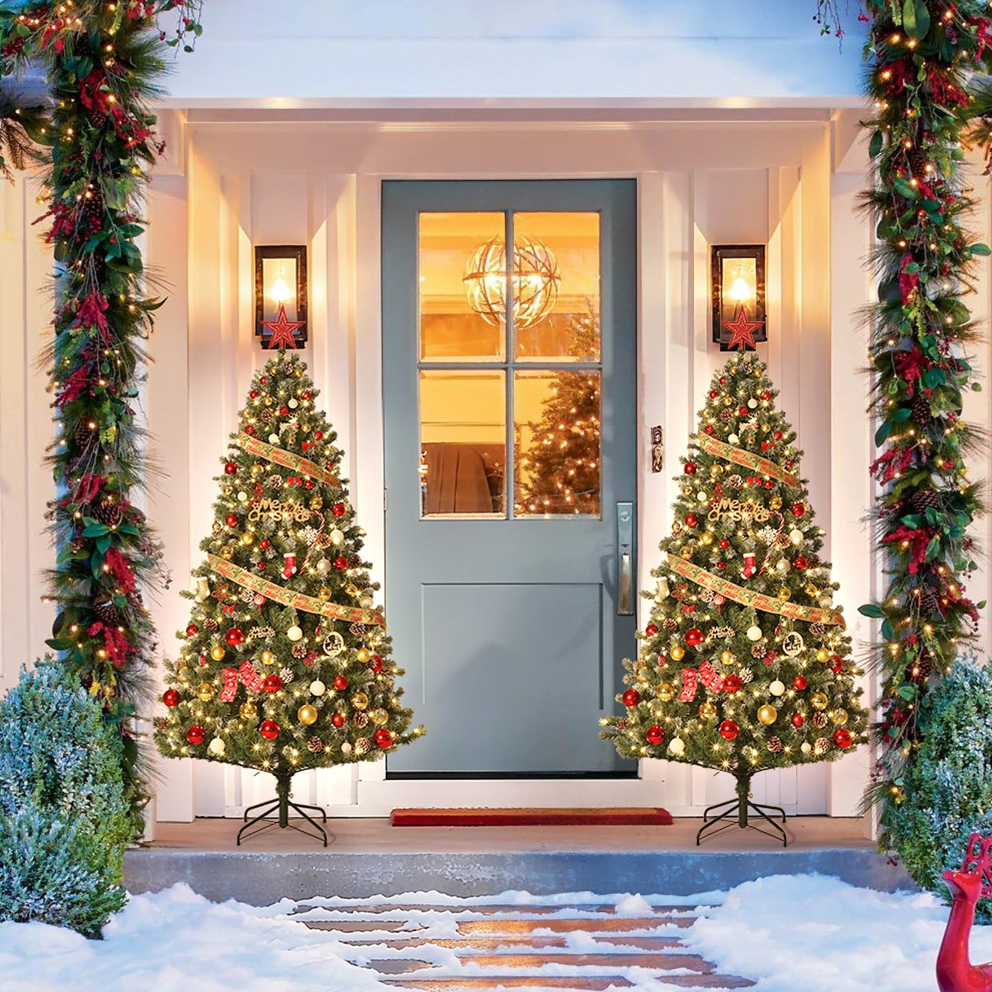 Sapin de Noël artificiel Garvee avec effet neige et éclairage LED, 220 cm, pour salon et décoration festive, blanc chaud, aspect réaliste