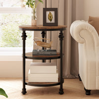 Garvee table d'appoint ronde à 3 étagères, structure en acier, plateau en MDF, dimensions 46 cm (P) × 46 cm (L) × 60 cm (H), chêne foncé