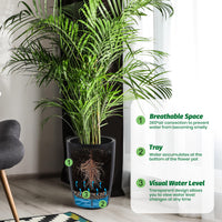 Ensemble de jardinières à arrosage automatique Garvee de 40 cm de haut avec indicateur de niveau d'eau visible pour l'intérieur et la terrasse, noires, robustes et ventilées