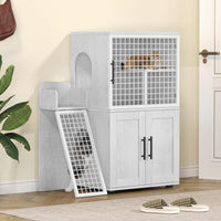 Bac à litière moderne Garvee avec plateforme, double couche, en MDF et fer, blanc, pour l'intérieur et le salon.