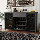 Garvee Buffet bar café 180 cm avec mini frigo, rangement 24 bouteilles, tiroir large, MDF et métal, style industriel fermier