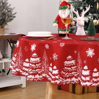 Garvee Nappe de Noël ronde à motif flocons de neige et épingles, déperlante, en polyester, idéale pour les fêtes de Noël et du Nouvel An, Rouge, 152 cm