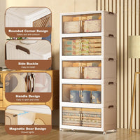 Garvee Boîtes de rangement empilables 5 niveaux avec roulettes, pliables, portes magnétiques transparentes, pour salon et chambre, 45 x 27 x 116cm