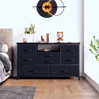 Garvee Meuble TV à 8 tiroirs avec éclairage LED et prise électrique pour salon et chambre, en MDF, grand format, léger, avec système de gestion des câbles