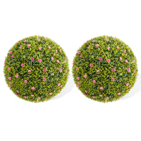 Boules de buis artificielles Garvee, lot de 2, 42 cm, fleurs roses, en polyéthylène résistant aux UV, sans entretien, pour balcon et jardin.
