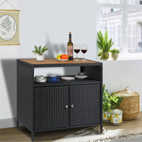 Armoire de rangement extérieure Garvee en résine tressée avec étagère, résistante aux intempéries, acier thermolaqué, 2 portes, marron, idéale pour le jardin et la piscine.