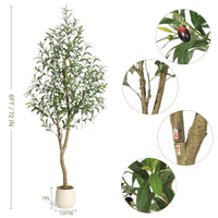 Garvee Olivier artificiel d’intérieur 183 cm, feuillage réaliste en soie, tronc naturel et pot blanc, pour maison et bureau