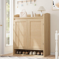 Rangement à chaussures moderne en rotin Garvee avec étagères réglables, structure en MDF, résistant à la poussière, idéal pour l'entrée et le salon, 80 cm (L) x 40 cm (l) x 100 cm (H), style bohème et rustique marron