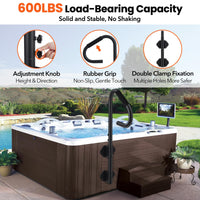 Main courante pour spa Garvee, rotative à 360°, réglable en hauteur de 45 à 120 cm, revêtement antidérapant, acier au carbone, pour une utilisation intérieure et extérieure.