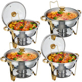 Garvee Chauffe-plats Rond 4,7 L Acier Inoxydable Brillant avec Couvercle Transparent et Support À Combustible pour Buffet Mariage Restaurant, 4,7 L