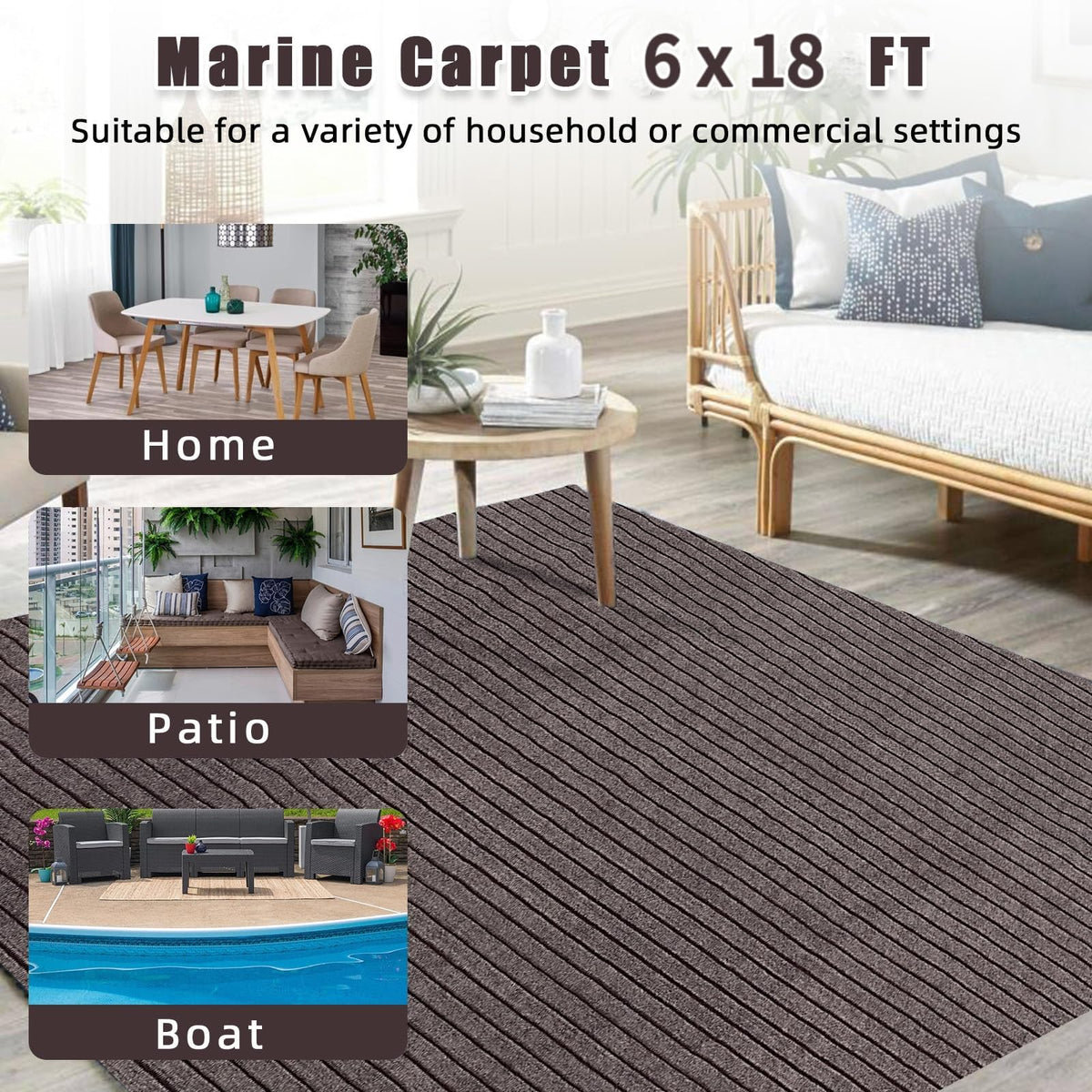 Tapis de sol antidérapant Garvee pour bateaux, yachts, SUP, kayaks et camping-cars, 1,8 x 5,5 m, gris, pour extérieur.
