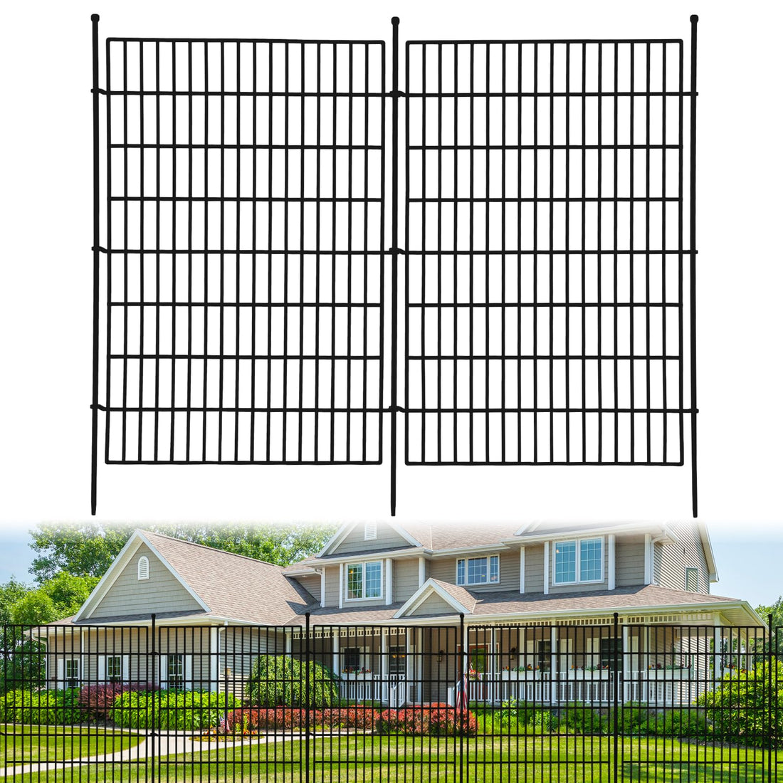 Clôture décorative de jardin Garvee, 10 panneaux, fil métallique antirouille, clôture flexible pour animaux pour cour et terrasse, 101,6 cm de haut, 8,8 m de long, noire