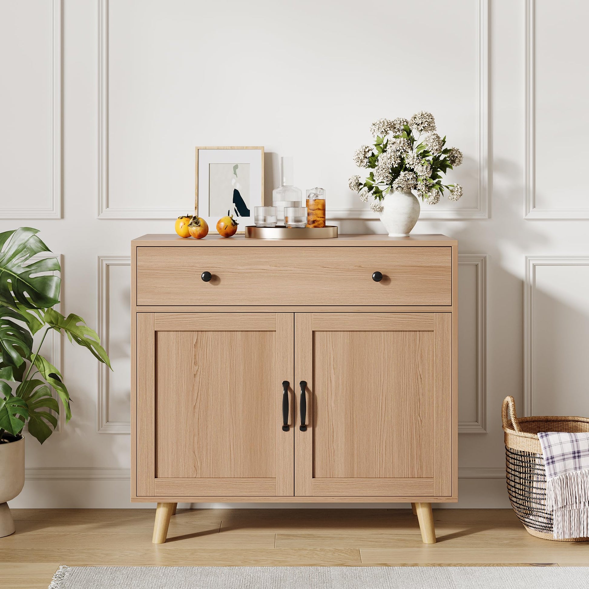 Buffet/meuble de rangement en bois Garvee, spacieux et résistant, design élégant, marron classique