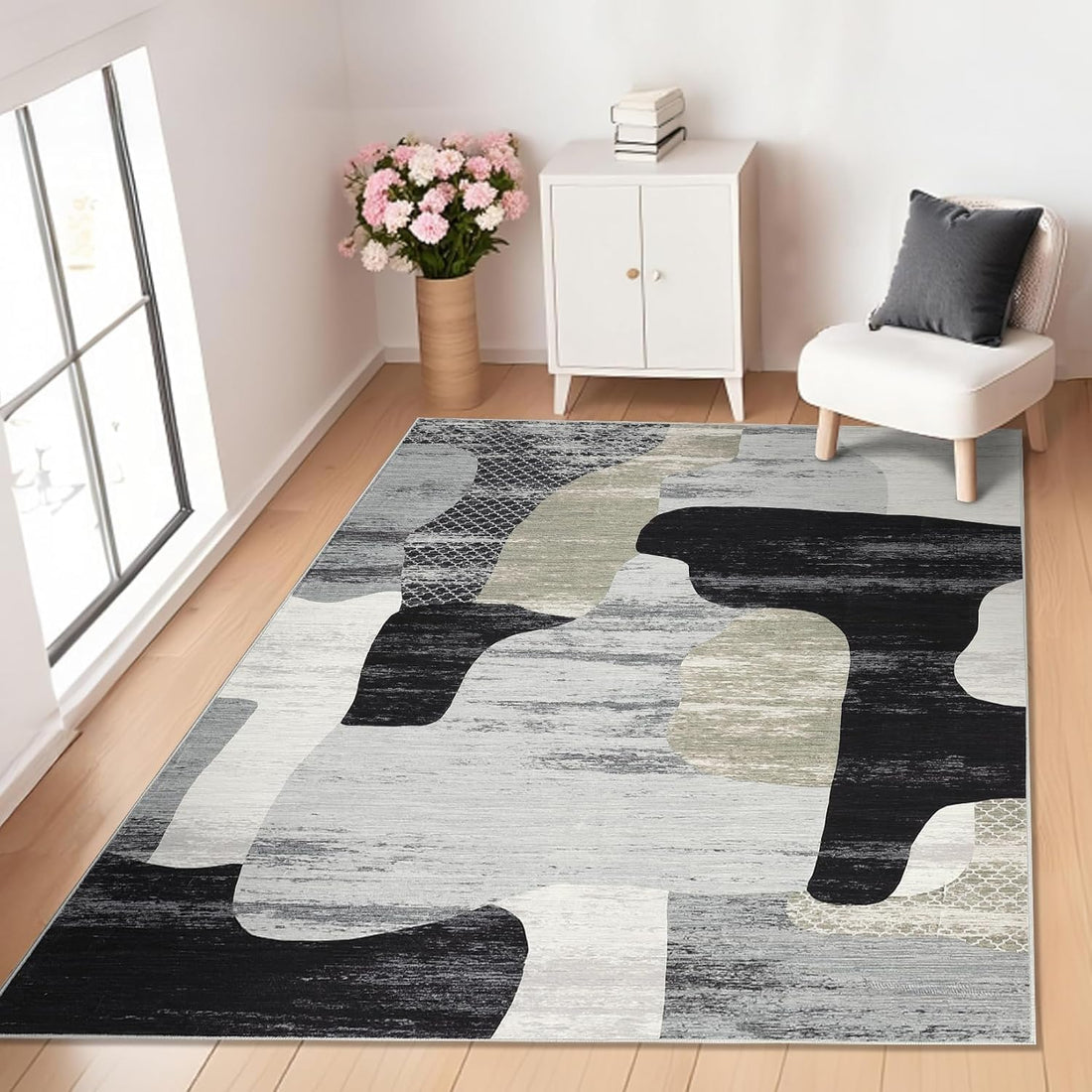 Tapis de salon moderne abstrait Garvee, poils courts, lavable, antidérapant, léger, facile d'entretien, 120 x 170 cm, pour salon ou bureau, multicolore