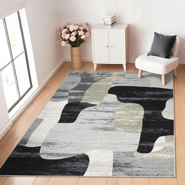 Tapis de salon moderne abstrait Garvee, poils courts, lavable, antidérapant, léger, facile d'entretien, 120 x 170 cm, pour salon ou bureau, multicolore