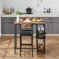 Ensemble table de bar Garvee pour 2 personnes avec repose-pieds, chaises rembourrées, bois et métal robustes, brun rustique, pour cuisines et bars