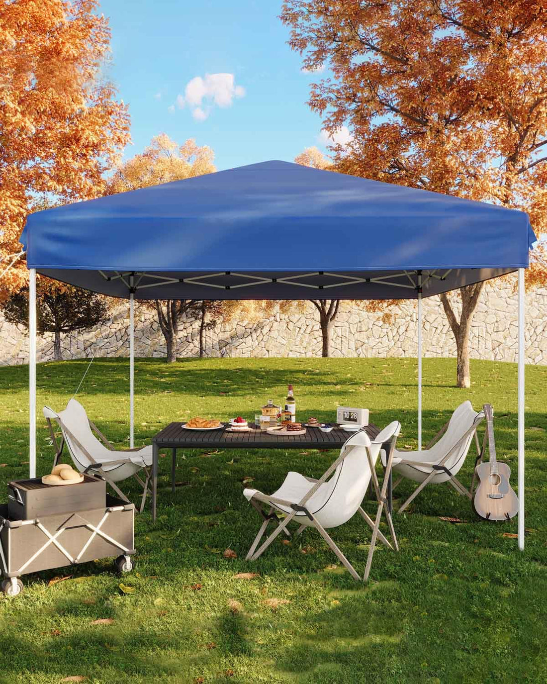 Tente pliante Garvee 3 x 3 m - Protection UV, imperméable, hauteur réglable, structure en acier robuste, toile Oxford 210D, idéale pour le camping et les événements en plein air, bleue