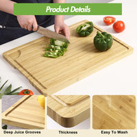 Garvee Planche à découper en bambou robuste avec bac à jus et poignée, 51×36cm (50,8×35,6cm), bois naturel
