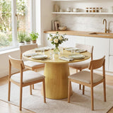 Garvee Table à manger ronde 109 cm pour 4-6 personnes, plateau MDF, base piédestal stable, design moderne, cuisine et salon, neutre - Bois naturel