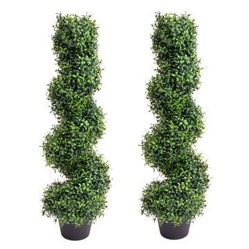 Garvee Lot de 2 buis artificiels en spirale de 89 cm, PE résistant aux UV, pots en plastique, entretien facile, pour jardin et porche
