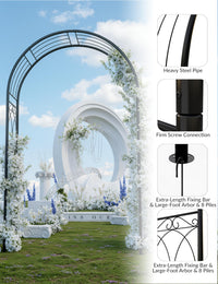 Arche de jardin Garvee 2,4 m (8 pi) en acier, revêtement en poudre, résistante aux intempéries, avec piquets de fixation pour jardin et mariage, 150 cm de large, 240 cm de haut, noire