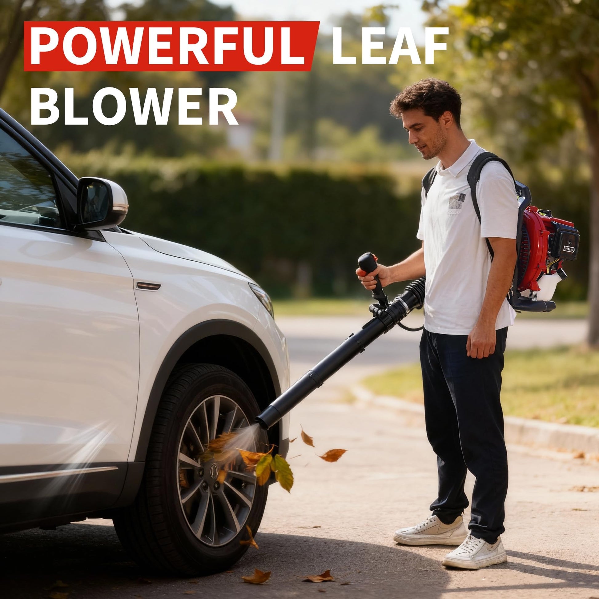 Garvee Souffleur de Feuilles à Dos 2 Temps 52 cm³, 2,2 CV, Débit d’Air 22 m³/min, Vitesse 435 km/h, Plastique, pour Jardinage et Entretien Extérieur, Rouge et Noir