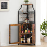 Meuble bar d'angle Garvee pour spiritueux avec étagères réglables, 155 cm, structure en métal, porte grillagée, MDF, pieds antidérapants, anti-basculement, cuisine et salon