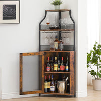 Meuble bar d'angle Garvee pour spiritueux avec étagères réglables, 155 cm, structure en métal, porte grillagée, MDF, pieds antidérapants, anti-basculement, cuisine et salon