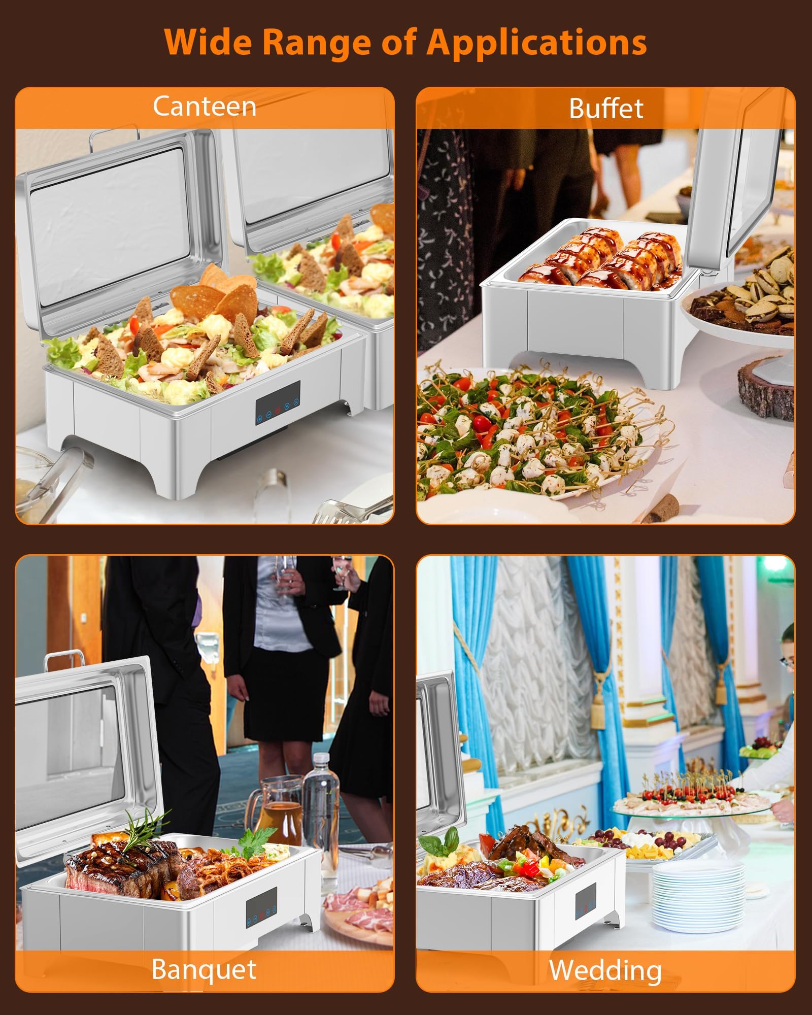 Garvee Ensemble de chauffe-plats professionnel 9L en acier inoxydable, récipient chauffant idéal pour les buffets, les traiteurs, les fêtes et les jours fériés B