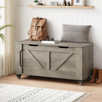Banc de rangement Garvee à roulettes, coffre en bois de 100 cm (39,4 po), capacité de charge de 159 kg (350 lb), gris, polyvalent pour couloir et salon.