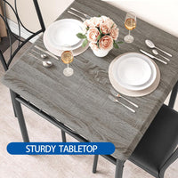 Ensemble de salle à manger Garvee 3 pièces pour 2 personnes, table carrée avec chaises rembourrées, bois MDF, gris rustique, compact pour cuisine et salle à manger