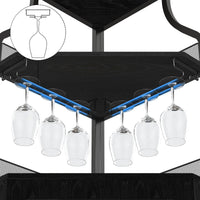 Meuble bar d'angle Garvee, 5 niveaux avec porte-verres, étagères réglables, structure en métal, MDF, porte coulissante de style grange, noir, pour salon et cuisine, 47 x 45 x 154 cm