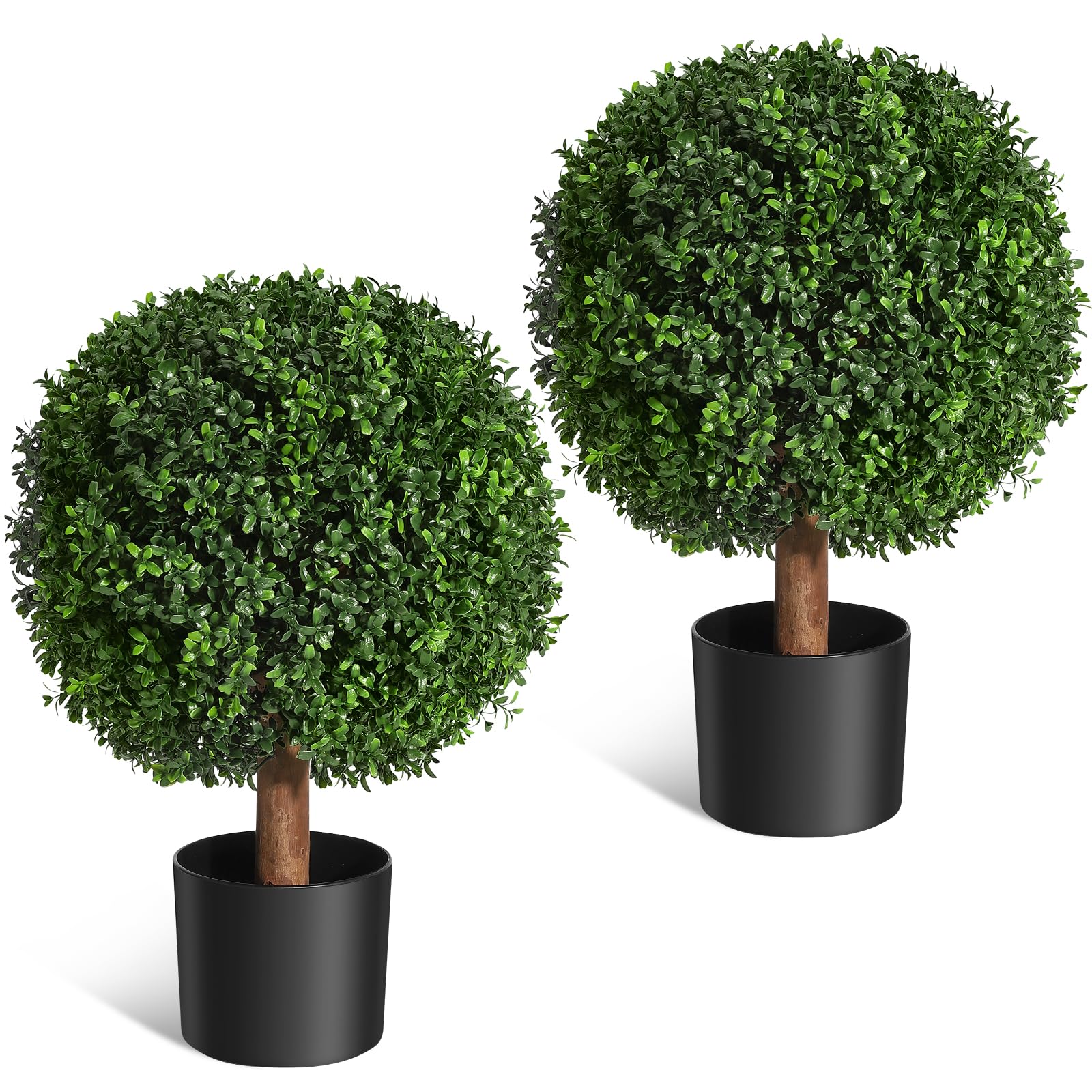 Ensemble d'arbres artificiels en buis Garvee de 61 cm (24 pouces), résistant aux UV, réaliste, en polyéthylène, pré-assemblé avec pot en ciment, pour entrée et terrasse, vert