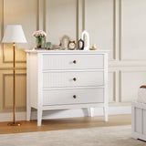 Garvee commode blanche cannelée à 3 tiroirs, en bois, pour chambre ou couloir, 80 cm (L) × 75 cm (H), blanc - Blanc