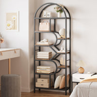 Garvee Bibliothèque à 6 Niveaux au Design Géométrique, Structure en Métal, L. 76 × P. 30 × H. 207,5 cm, Noir, pour Salon et Bureau