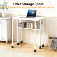 Bureau pliant Garvee à roulettes, table d'ordinateur pliable de 63 cm (24,8 po), étagère de rangement, structure en acier, blanc, pour bureau à domicile et étude