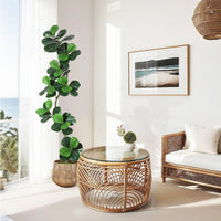 Garvee Ficus lyrata artificiel 213 cm en forme de S, pot blanc, feuilles en soie réalistes et branches ajustables, intérieur et extérieur