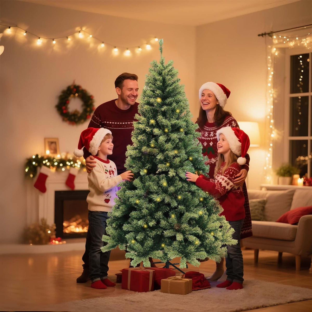Sapin de Noël artificiel Garvee – 214 cm, 300 LED, 1350 branches, aiguilles en PVC, pour Noël