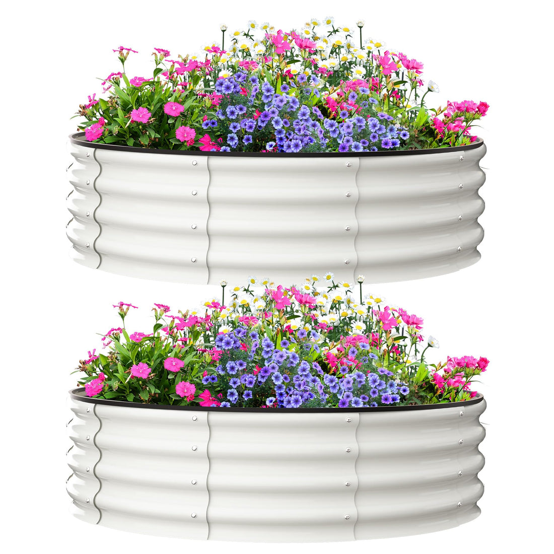 Jardinières surélevées Garvee, lot de 2, 120 x 120 x 30 cm, acier galvanisé, antirouille, rondes, blanches, pour jardin extérieur