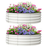 Jardinières surélevées Garvee, lot de 2, 120 x 120 x 30 cm, acier galvanisé, antirouille, rondes, blanches, pour jardin extérieur