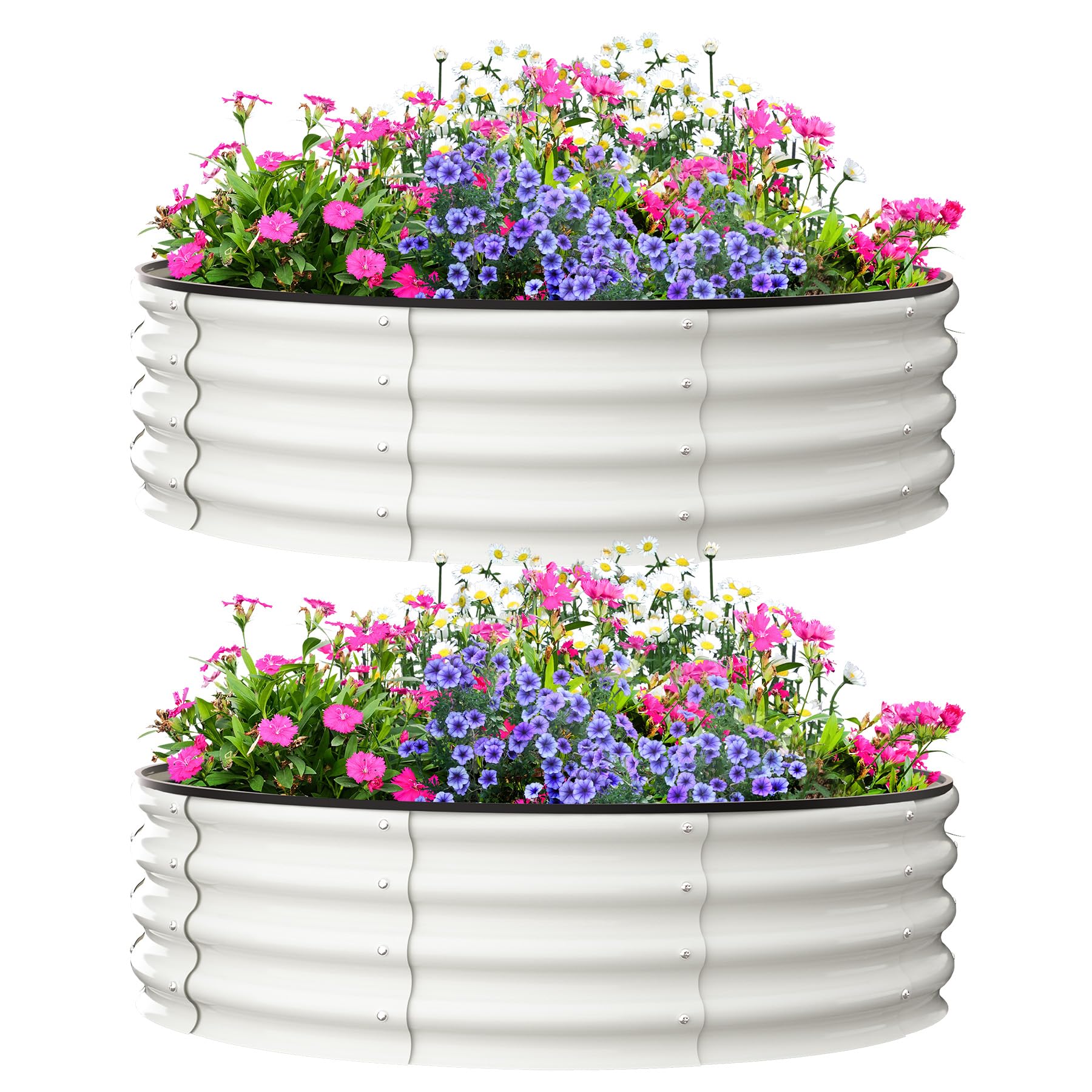 Jardinières surélevées Garvee, lot de 2, 120 x 120 x 30 cm, acier galvanisé, antirouille, rondes, blanches, pour jardin extérieur