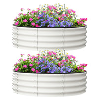 Jardinières surélevées Garvee, lot de 2, 120 x 120 x 30 cm, acier galvanisé, antirouille, rondes, blanches, pour jardin extérieur