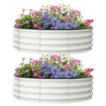 Jardinières surélevées Garvee, lot de 2, 120 x 120 x 30 cm, acier galvanisé, antirouille, rondes, blanches, pour jardin extérieur