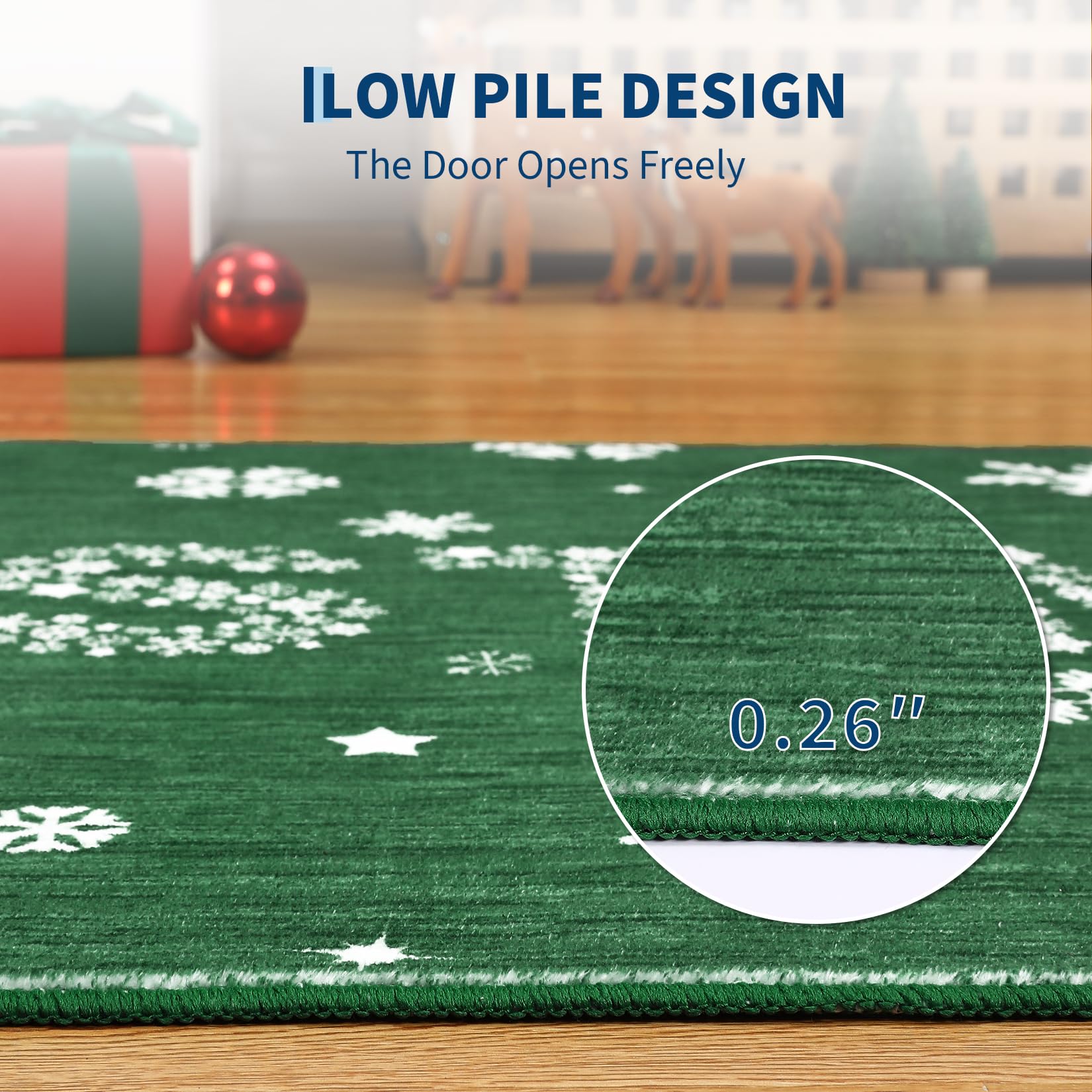 Tapis de salon Garvee, tapis de Noël motif élan vert, lavable et antidérapant, pour chambre, cuisine, salle à manger, bureau, 160 x 230 cm